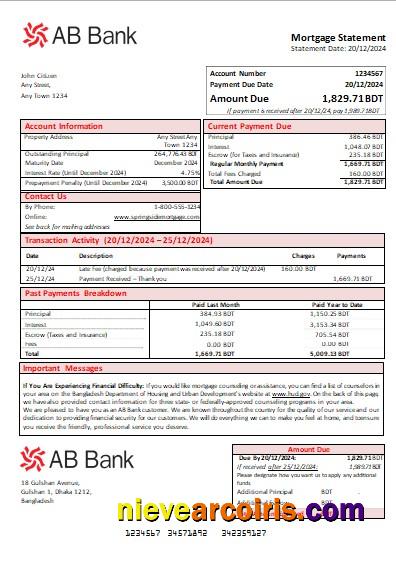 Bangladesh AB bank mortgage statement
